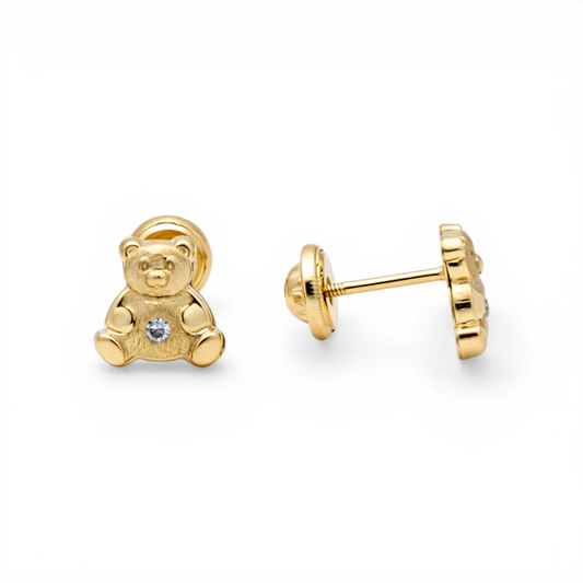 14k Yellow Gold Bear Stud Earrings with Cz / 6-438301PS