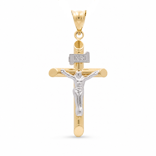 14K Yellow Gold Two Tone Cross with Christ Pendant / Size: Small / Weight: 0.9 GR / 139-03492