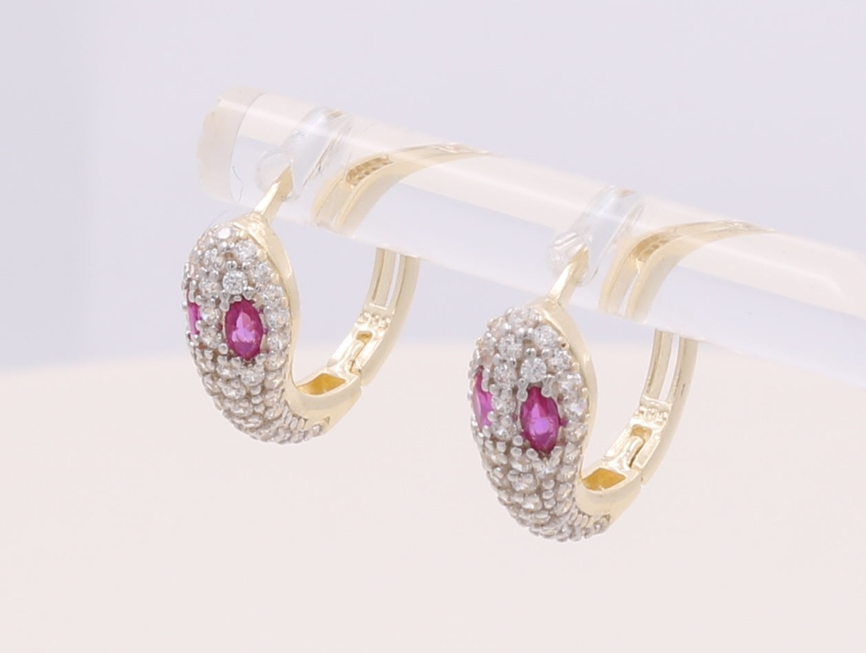 14K Yellow Gold Fashion Snake Hoops Earrings with Cz / Weight 2.0gr / CCEH4SK