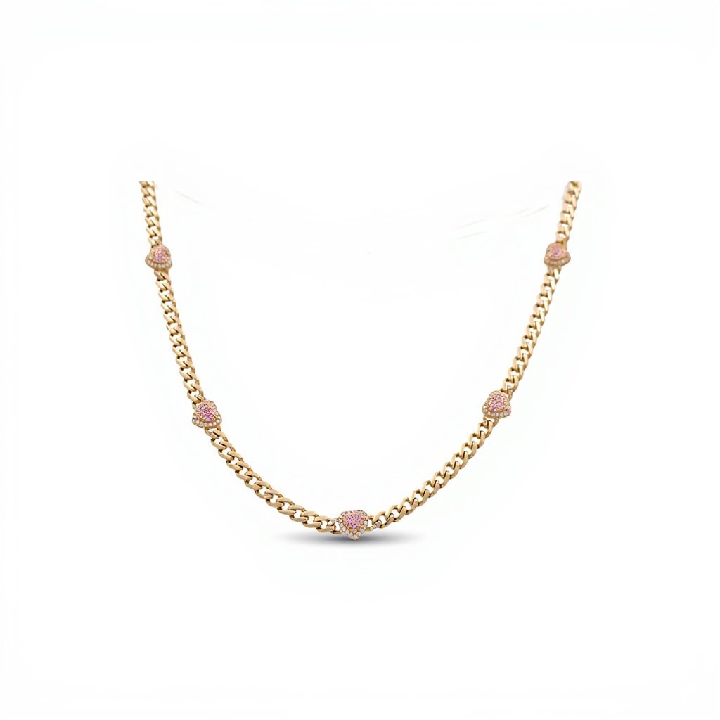 10K Yellow Gold Heart Monaco Women's Necklace with Pink Cz / Size: 18” / Weight: 14.7 GR / CQNK0MONHR
