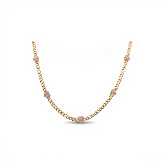 10K Yellow Gold Heart Monaco Women's Necklace with Pink Cz / Size: 18” / Weight: 14.7 GR / CQNK0MONHR