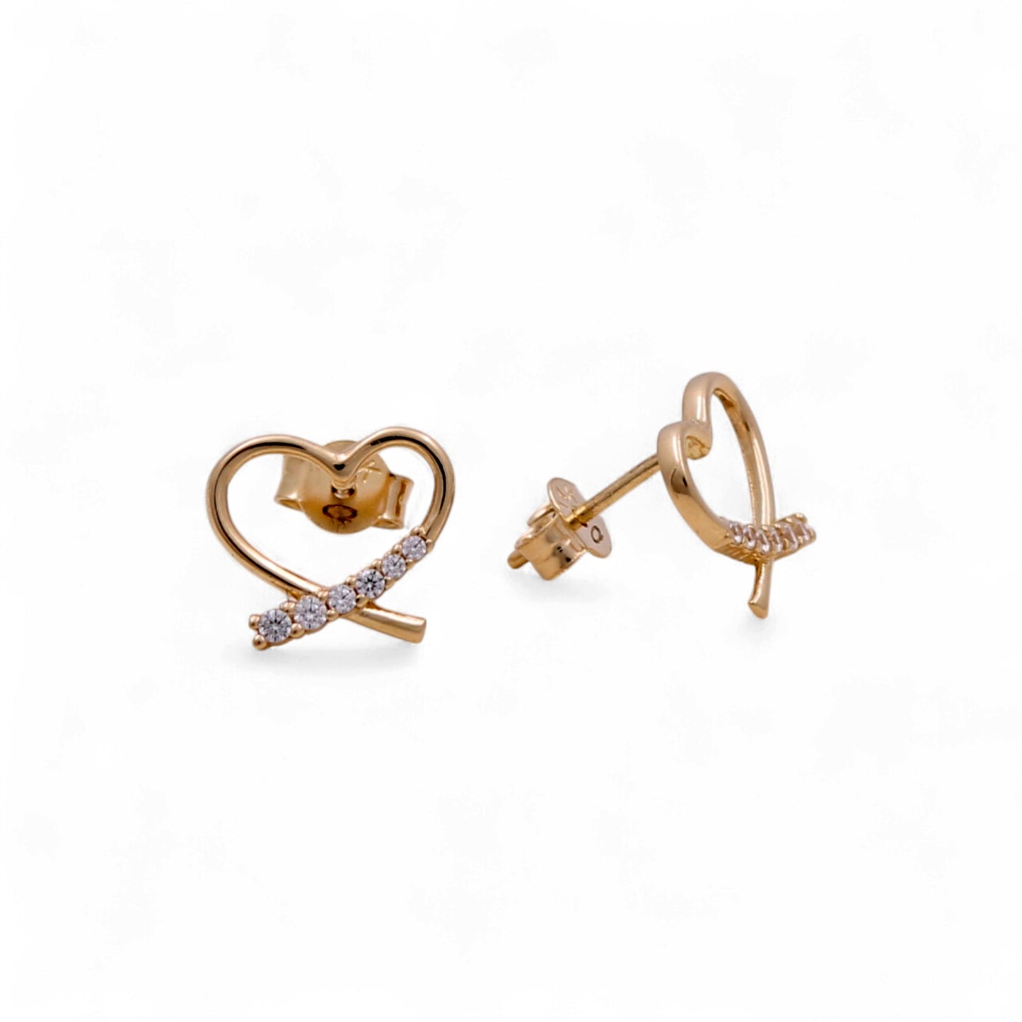 14K Yellow Gold Fashion Heart Stud Earrings with Cz / Weight: 1.4 GR / DQES4HR