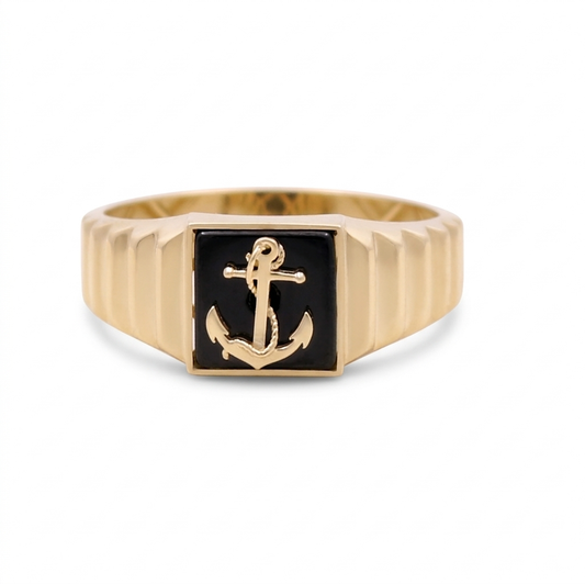 10K  Yellow Gold Men's Rings with Onyx Cz Stone / Size:10.5 / Weight: 2.9 GR