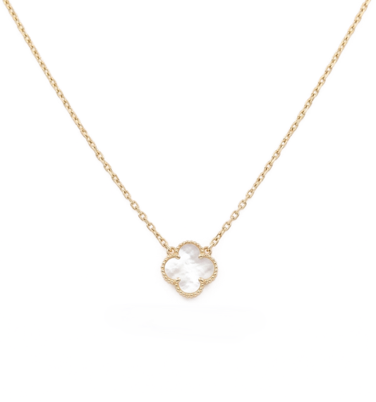 10K Yellow Gold One Mother of Pearl Clover Necklace / Size: 17” 11mm / Weight: 2.8 GR / DQNK0CLV-3