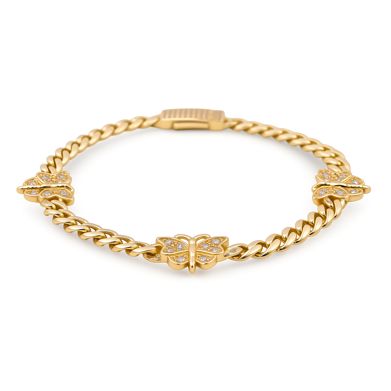 10K Yellow Gold Monaco Women's Bracelet with Butterflies and Cz / Size: 7.5” / Weight: 8 GR / DQWB0MONBT