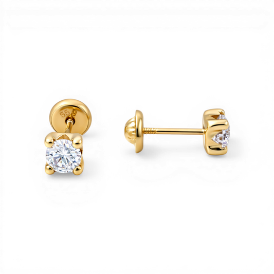 14k Yellow Gold Fashion Stud Earrings With Cz / 6-628201PS