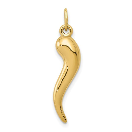 14K Yellow Gold Semisolid Lucky Horn Pendant / Weight: 0.6 GR