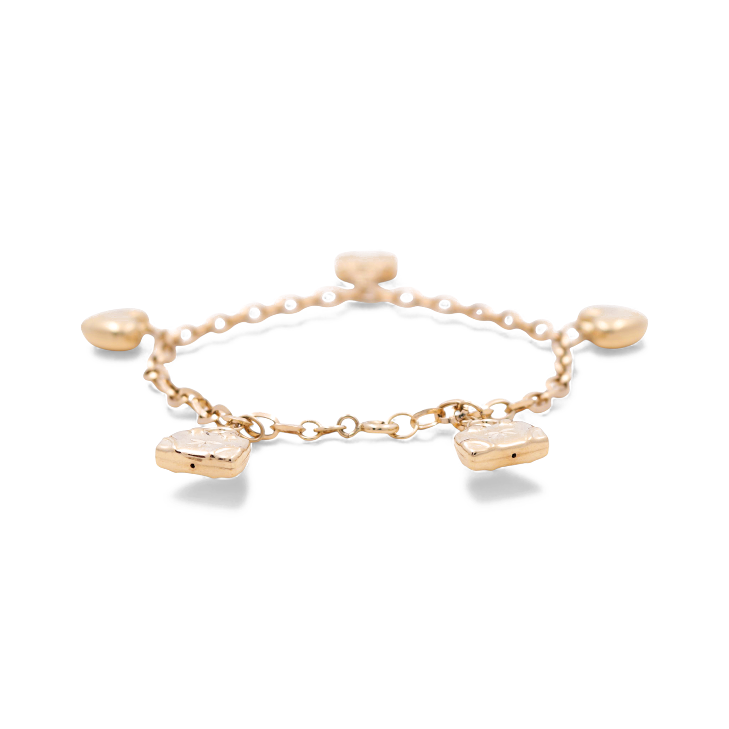 14K Yellow Gold Fashion Women's Bracelet with Hanging Hearts / Size: 7" / Weight: 4.7 GR / ICWB4HR