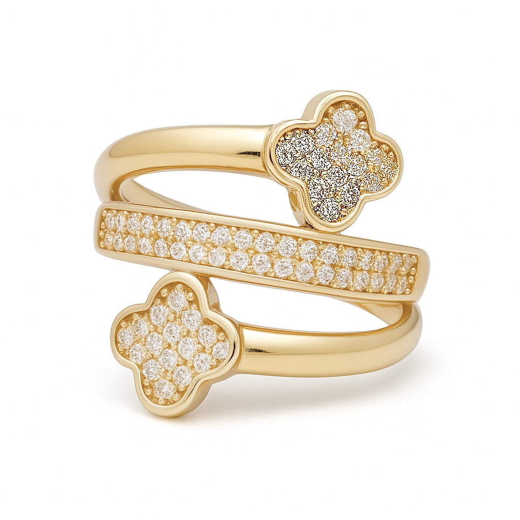 14K Yellow Gold Women's Fashion Clovers Ring with Cz / Size: 8 / Weight: 4.1GR / DOWR4CLV-3