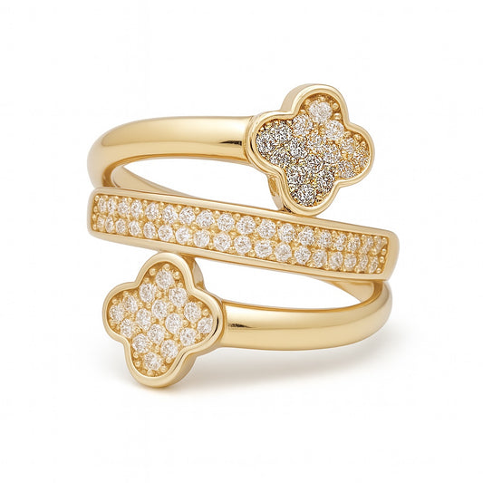 14K Yellow Gold Women's Fashion Clovers Ring with Cz / Size: 8 / Weight: 4.1GR / DOWR4CLV-3