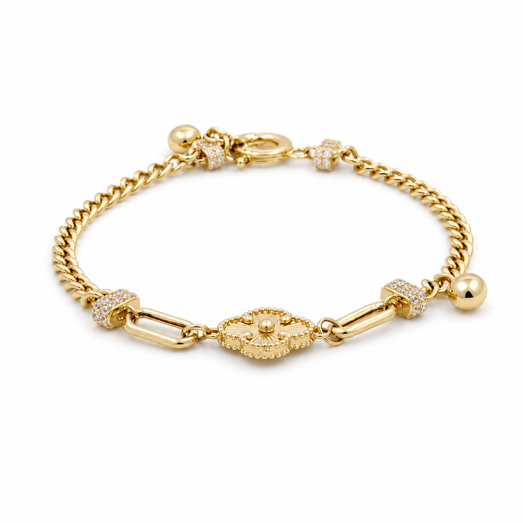 14k Yellow Gold Fashion Women's Bracelet with Cz / Size: 7.5" / Weight: 7.3 GR / CCFWB4FS-7