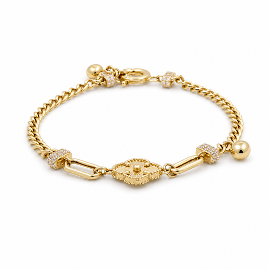 14k Yellow Gold Fashion Women's Bracelet with Cz / Size: 7.5" / Weight: 7.3 GR / CCFWB4FS-7