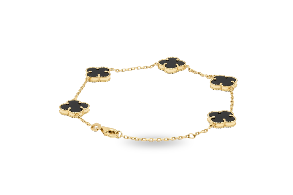 10K Yellow Gold Black Clover Bracelet / Size: 8" / Weight: 4.2 GR / P04VB-42