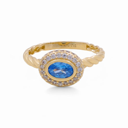 14K Yellow Gold Fashion Women's Ring with Blue Cz / Size: 8 / Weight: 2.4 GR / CPWR4FS-19