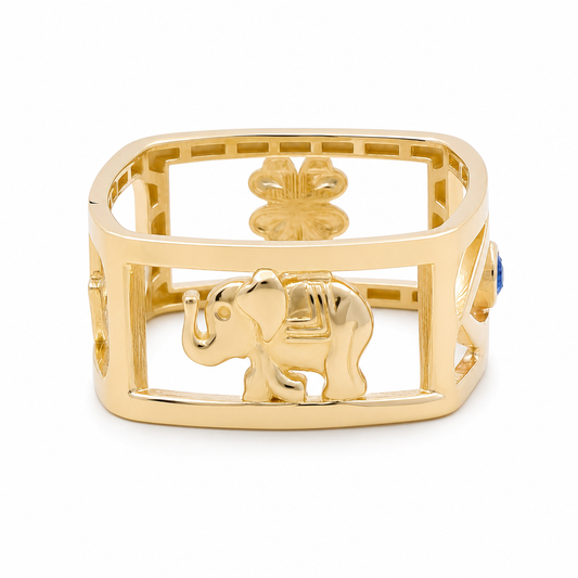 10K Yellow Gold Square Lucky Women's Ring with Blue Cz / Size: 8 / Weight: 2.7 GR / CQWR0FS-42