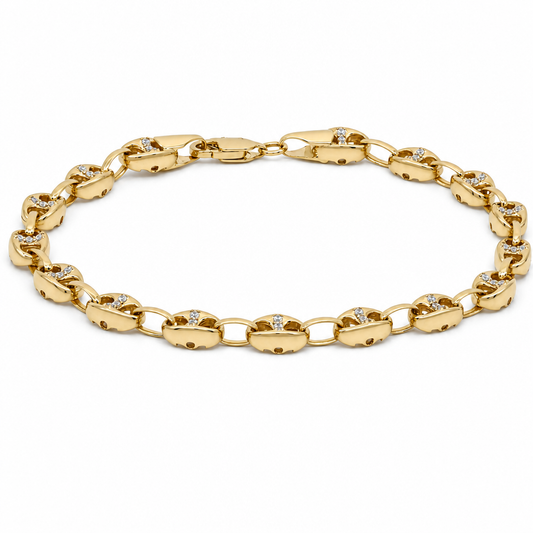 14K Yellow Gold Fashion GG Bracelet with Cz / Size: 7.5" / Weight: 7.9 GR / LLBWB4GG