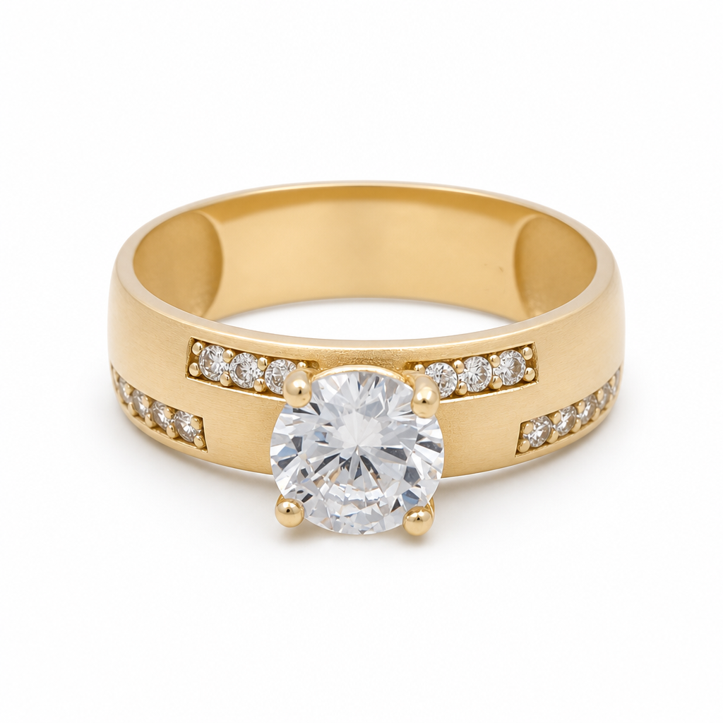 14K Yellow Gold Engagement Women's Ring With Cz / Size: 7.5 / Weight: 2.6 GR