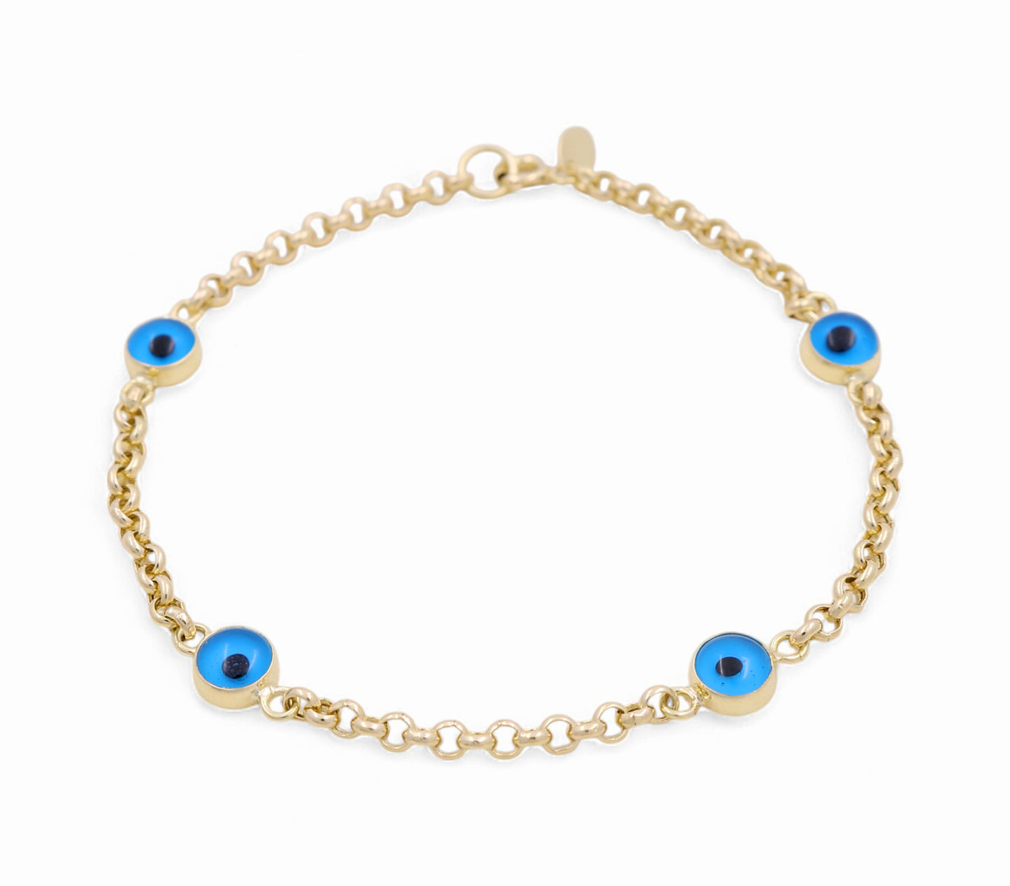 14K Yellow Gold Women's Rolo Blue Eye Bracelet / Size: 7.5" / Weight: 3.2 GR / P30B-454