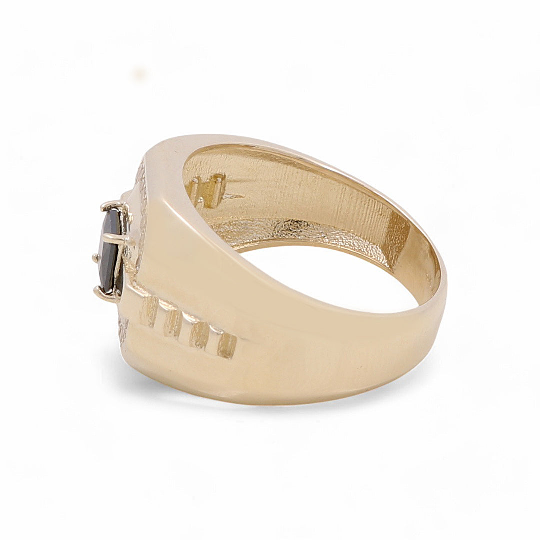 14K Yellow Gold Men's Ring with Black Stone / CZ / Size 10 / Weight: 6.0 GR / COMR4FS-10