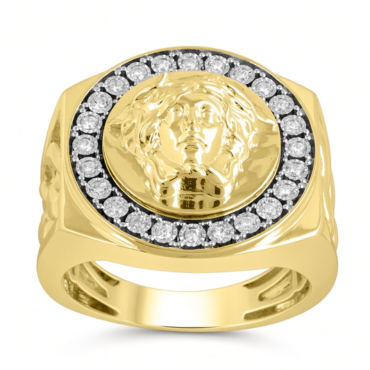 Anillo de moda para hombre de oro amarillo 10K con diamantes / Piedra: 0.25Ct / Talla: 10 / 247651Y