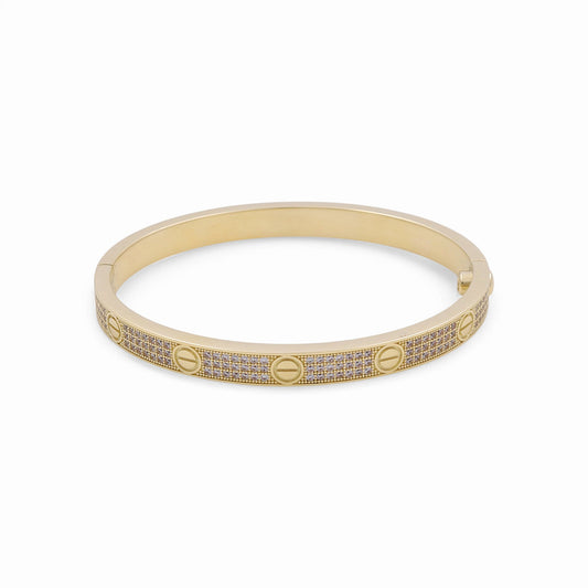 10K Yellow Gold SemiSolid Fashion Bangle Bracelet CT / CZ / Size: 4mm 7.5" / Weight: 11.6 GR / P61B-427