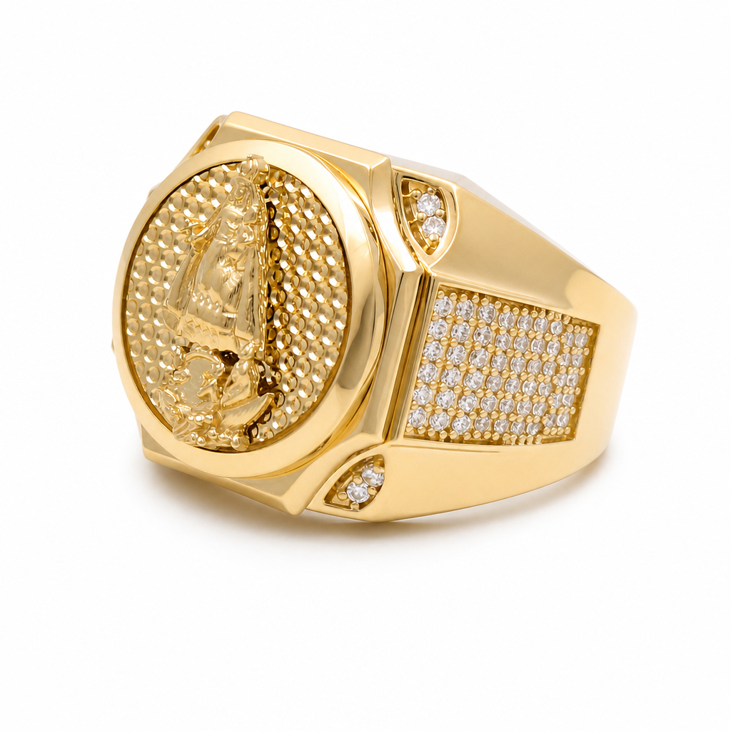 14K Yellow Gold Men's Rings with Virgen de la Caridad / Size: 11 / Weight: 10.3 GR