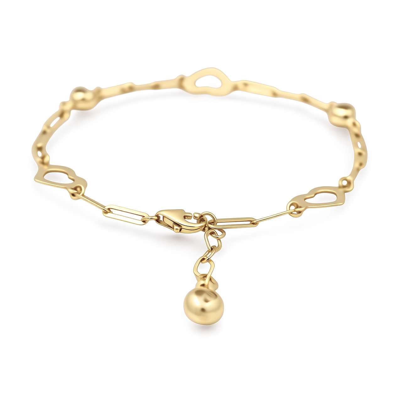 14K Yellow Gold Paperclip Women's Bracelet with Hearts / Stone: Cz / Size: 7.5" / Weight: 3 GR / COWB4PCHR