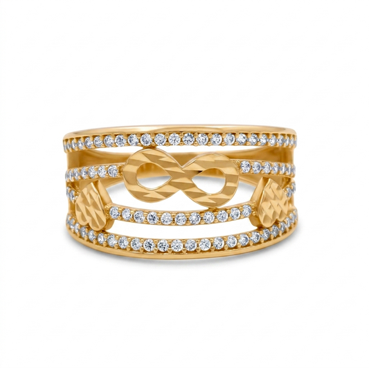 14K Yellow Gold Ring Women's Infinity and Heart / Cz / Size: 6.5 / Weight 2.8 GR