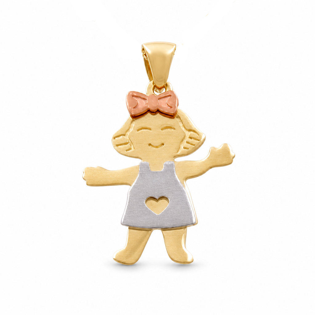 10K Yellow, White and Rose Gold Girl Pendant / Weight: 1.1 GR / DQPD3T0GRL