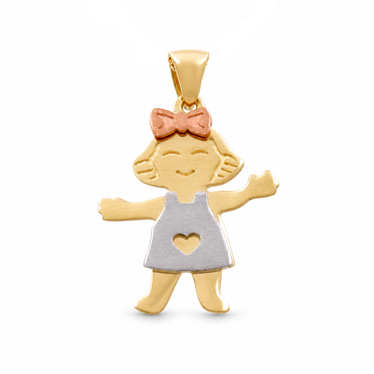 10K Yellow, White and Rose Gold Girl Pendant / Weight: 1.1 GR / DQPD3T0GRL