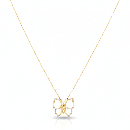 14K Yellow Gold Fashion Butterfly Necklace with Cz / Size: 18” / Weight: 4 GR / CONK4BF