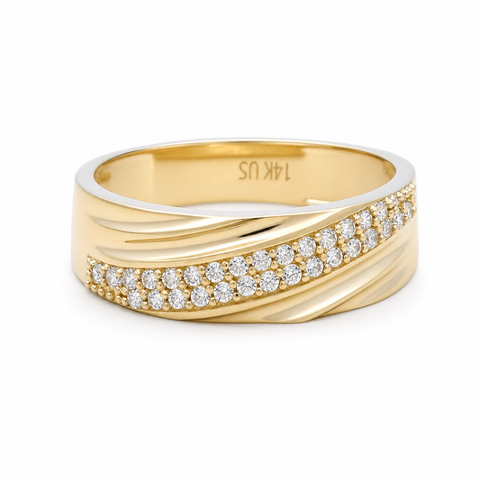 14K Yellow Gold Men's Wedding Band / Size:10 / Stone:Cz / Weight: 3.3 GR / KEEMWB4BS-36