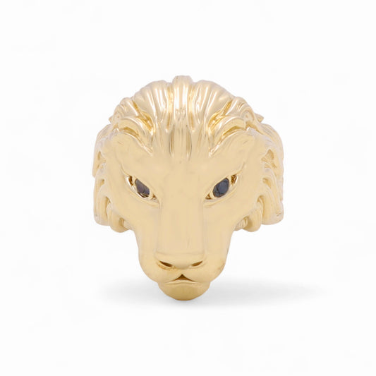 14K Yellow Gold Lion Men’s Ring with Cz / Size 10.5 / Weight: 9.1 GR / DOMR4LN