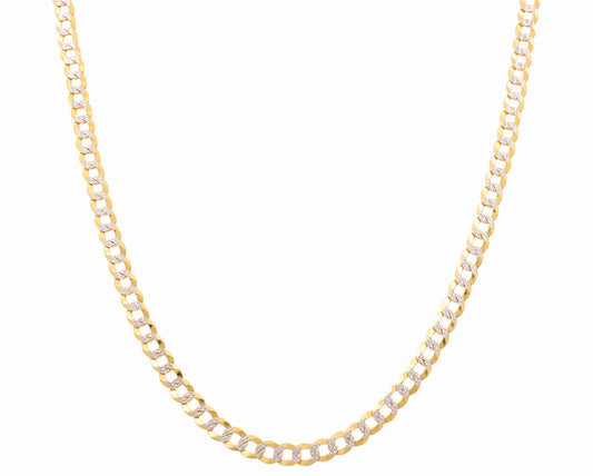 14K Yellow and White Gold Curb Chain / Size: 3.5mm 18" / Weight: 7.3 GR / CACH4CB3.5-18
