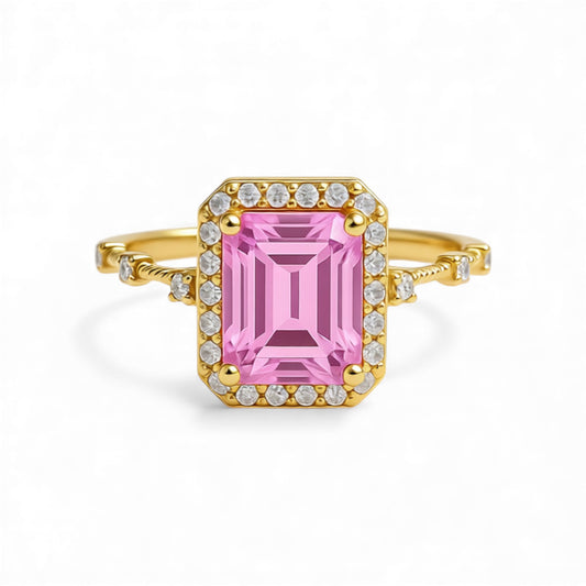 14K Yellow Gold Fashion Women's Ring with Pink Cz / Size: 7.5 / Weight: 2.5 GR / CCFWR4FS-2