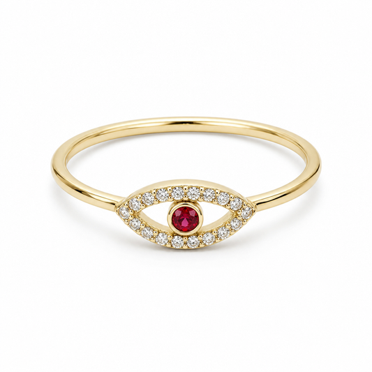 10K Yellow Gold Women's Eye Ring with Red Cz / Size: 9 / Weight: 1.4 GR / DQWR0EYE