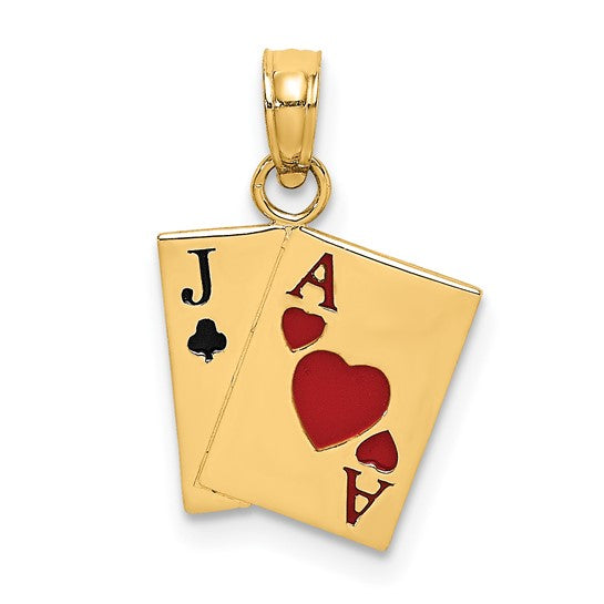 14K Yellow Gold Enamel Jack of Clubs and Ace of Hearts Cards / Weight: 0.91 GR / K7071
