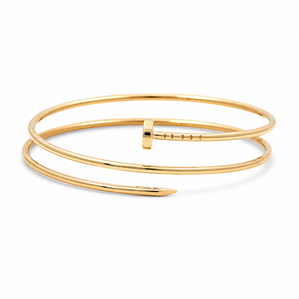 14K Yellow Gold Semisolid Double Nail Bangle Bracelet  / Weight: 5.6 GR / DQBB4NL-2