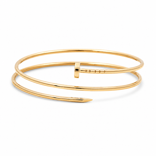 14K Yellow Gold Semisolid Double Nail Bangle Bracelet  / Weight: 5.6 GR