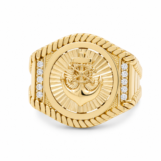 10K Yellow Gold Anchor Men's Ring with Cz / Size: 11.5 / Weight: 7.6 GR / DQMR0AN