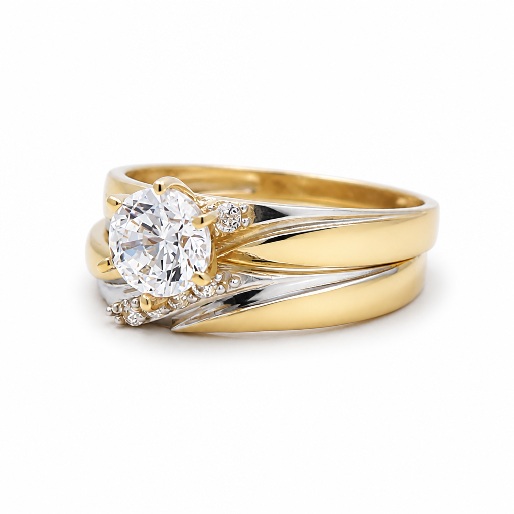 14K Yellow and White Gold Women’s Bridal Set / Stone: Cz / Size: 7 / Weight: 3.2 GR / KEEWRTT4BS-15