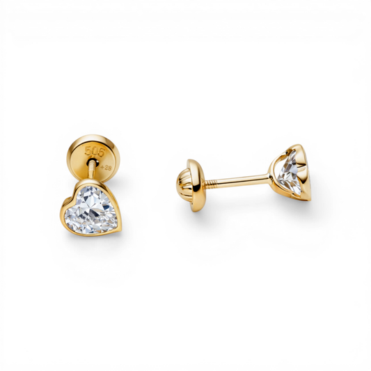 14k Yellow Gold Heart Stud Earrings With Cz / 6-523501PS5