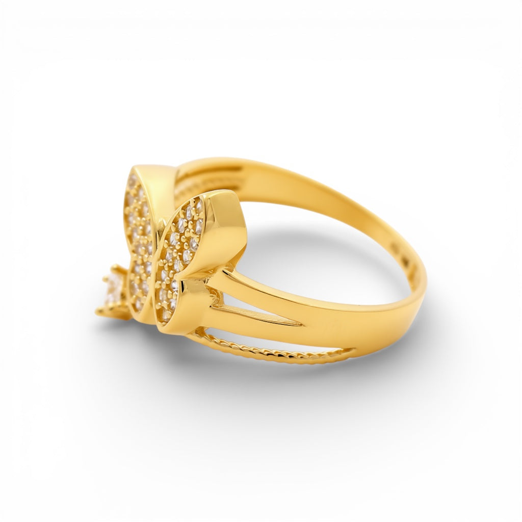 14K Yellow Gold Butterfly Women's Ring With Cz / Size: 7.5 / Stone: Cz / Weight: 2.3 GR / VR-91