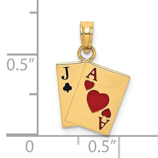 14K Yellow Gold Enamel Jack of Clubs and Ace of Hearts Cards / Weight: 0.91 GR / K7071