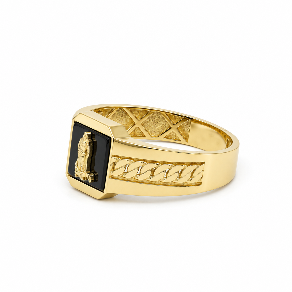 14K Yellow Gold San Lazaro Men’s Ring with Onyx / Size 11 / Weight: 4 GR / DQMR4SL