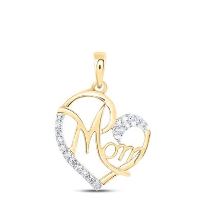 10k Yellow Gold Mom Heart Pendant With Diamond / Stone: 1/8Ctw / 170740