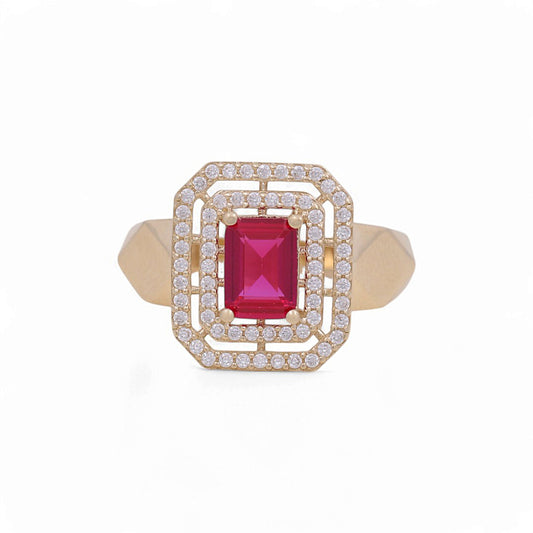 10K Yellow Gold Fashion Women's Ring with Red Stone / Size: 7 / Weight: 2.6 GR / DPWR0FS-2