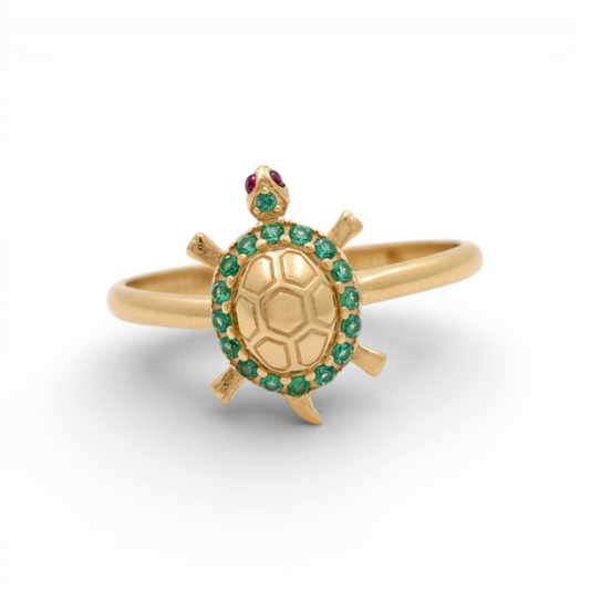 10K Yellow Gold Turtle Women's Ring with Cz / Size: 7 / Weight: 1.2 GR / DQWR0TG