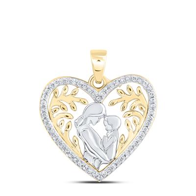 10k Yellow and White Gold Mom Heart Pendant With Diamond / Stone: 1/10Ctw / 170704