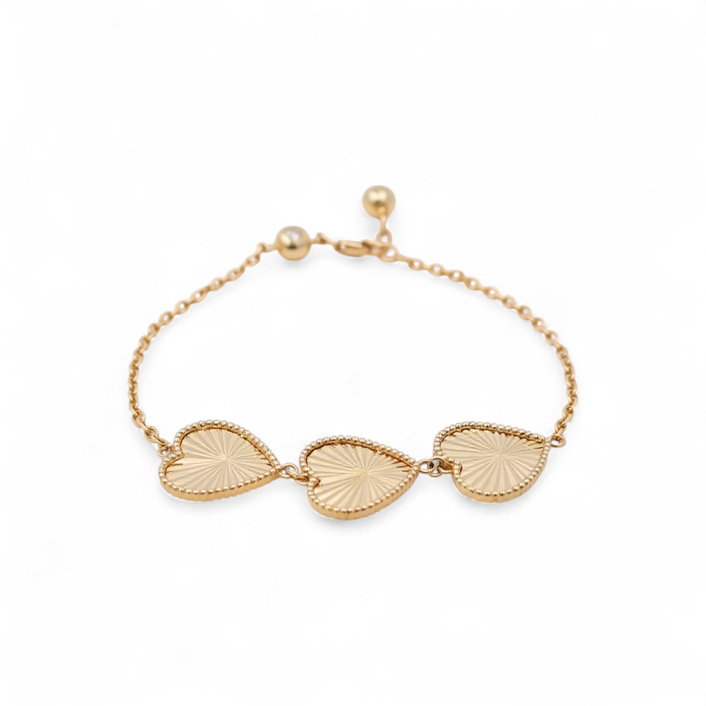 14K Yellow Gold Three Hearts Women's Bracelet with Diamond Cut Design / Size: 7.5" / Weight: 5.8 GR / COWB4HR-6